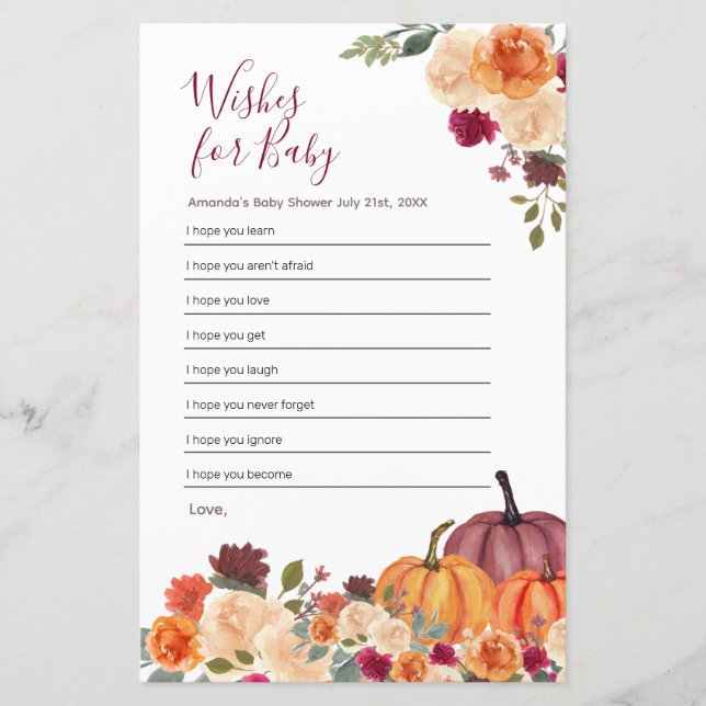 Aquarelle Burnt Orange Citrouille Voeux pour bébé (Devant)