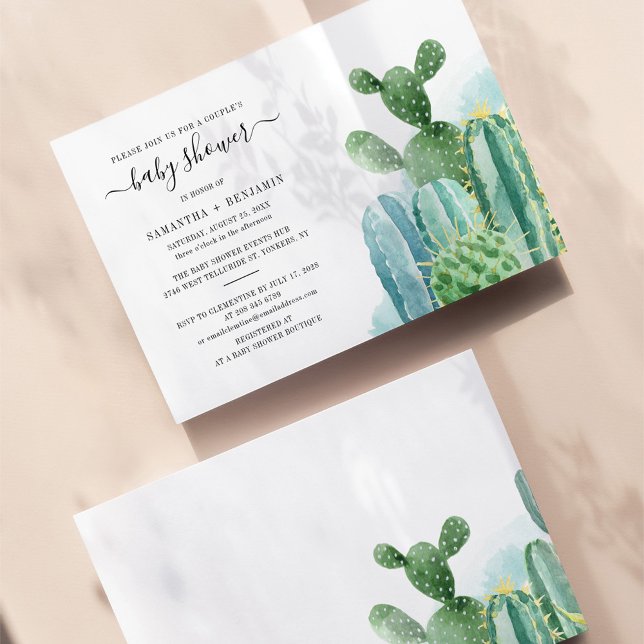Aquarelle Cactus Couples Baby shower Invitation (Créateur téléchargé)