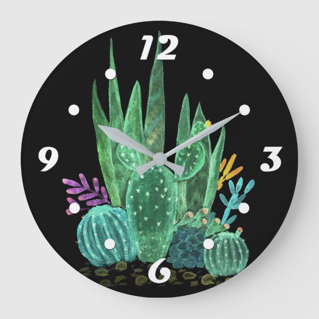 Aquarelle, cactus, fleurs grand horloge (Recto)