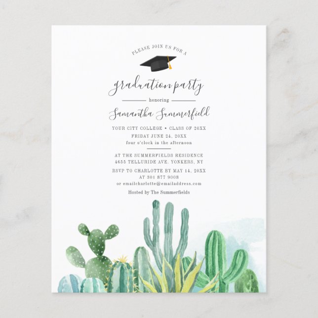 Aquarelle Cactus Graduation 2025 Invitation de fêt (Devant)