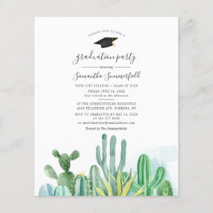 Aquarelle Cactus Graduation 2025 Invitation de fêt