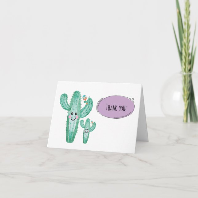 Aquarelle Cactus maman et bébé Merci note (Devant)