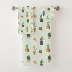 Aquarelle Cactus Motif Mint Vert