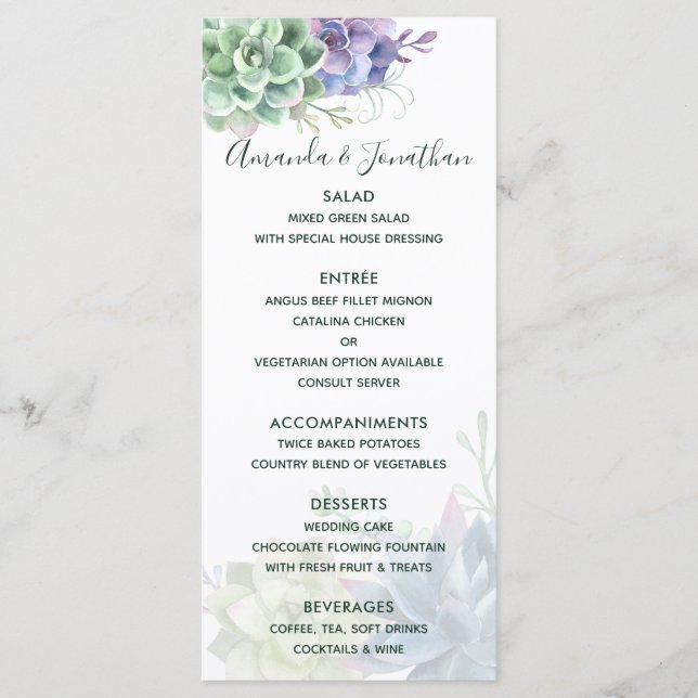 Aquarelle Cactus Succulents Menu Mariage (Devant)