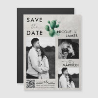Aquarelle Cactus Vert Mariage Économisez la Date