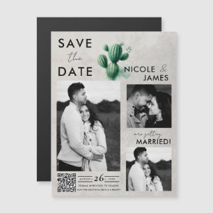 Aquarelle Cactus Vert Mariage Économisez la Date