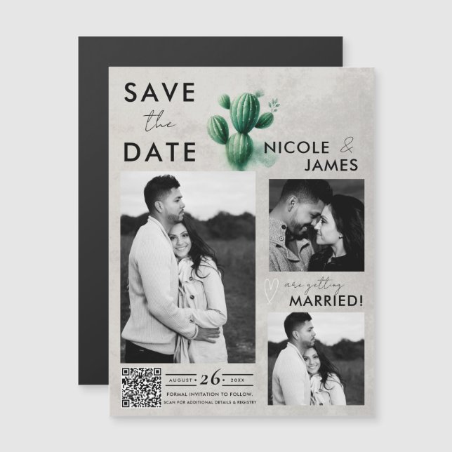 Aquarelle Cactus Vert Mariage Économisez la Date (Devant / Derrière)