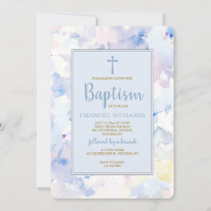 Aquarelle Cadre Bleu Invitation religieuse