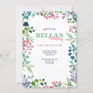 Aquarelle Cadre floral Invitation d'anniversaire