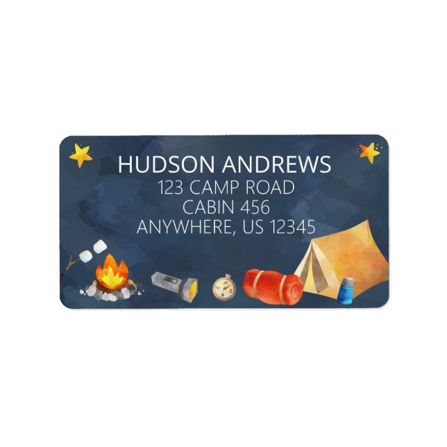 Aquarelle Camp d'été Retour Adresse Étiquettes (Devant)