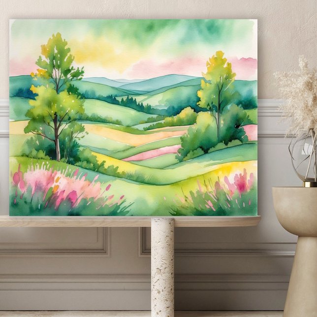Aquarelle Campagne Paysage avec Arbres Poster (Créateur téléchargé)