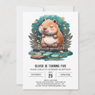 Aquarelle Capybara Invitation d'anniversaire