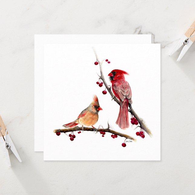 Aquarelle Cardinal Pair (Winter Cardinal Pair by Jenn Steffen Art)