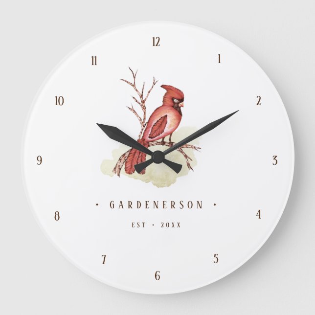 Aquarelle Cardinal Personnalisé Grande horloge (Recto)