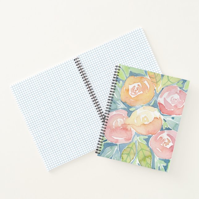 Aquarelle Carnet floral avec Roses peints à la mai (Intérieur)