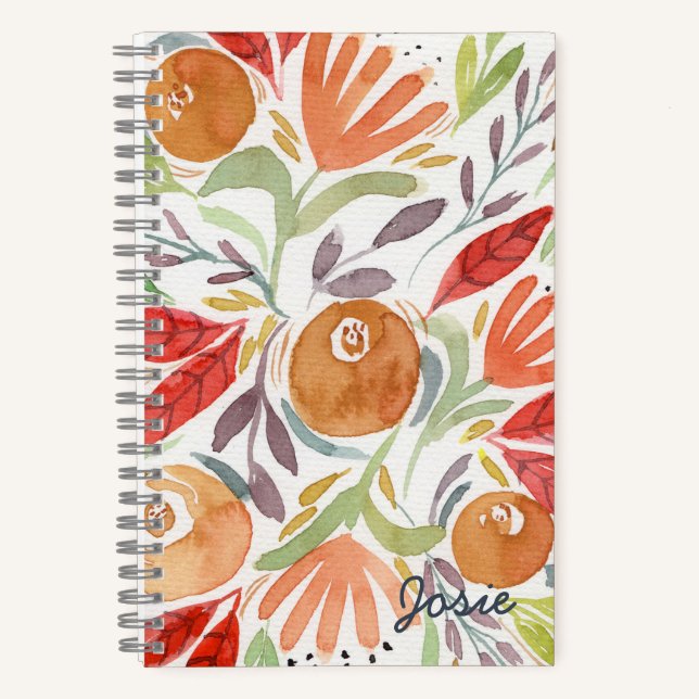 Aquarelle Carnet Floral Roses en Orange chaud (Recto)