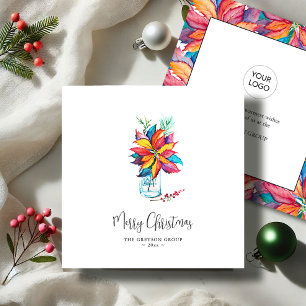 Aquarelle Carte de fin de année Vibrant Poinsettia