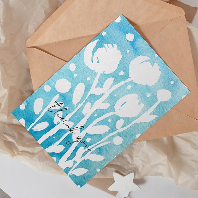 Aquarelle Carte de remerciements de fleurs blanche (Créateur téléchargé)