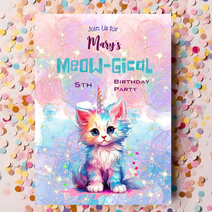 Aquarelle Caticorn Meow-Gical Invitation d'anniver