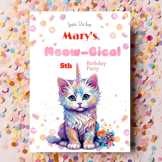 Aquarelle Caticorn Meow-Gical Invitation d'anniver (Créateur téléchargé)