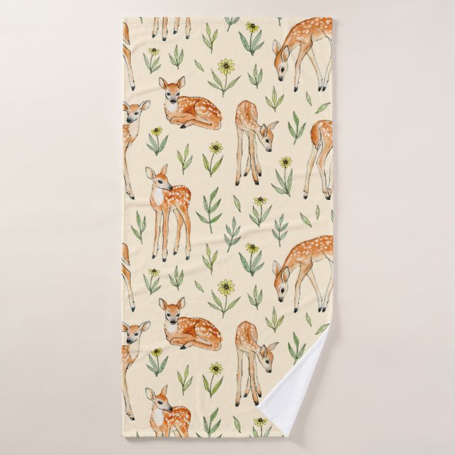 Aquarelle cerf mignon avec fleurs sauvages sans so (Serviette de bain)