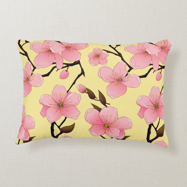 Aquarelle Cerisier Fleur Coussin à Accent Brossé (Dos)