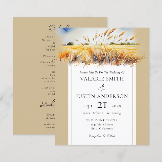 Aquarelle Champ de blé Mariage occidental Tout en  (Devant / Derrière)