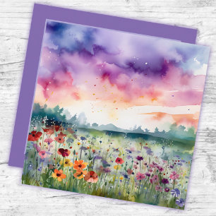 aquarelle Champ de fleurs avec des nuages Merci