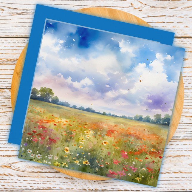 aquarelle Champ de fleurs avec nuages Merci (Créateur téléchargé)
