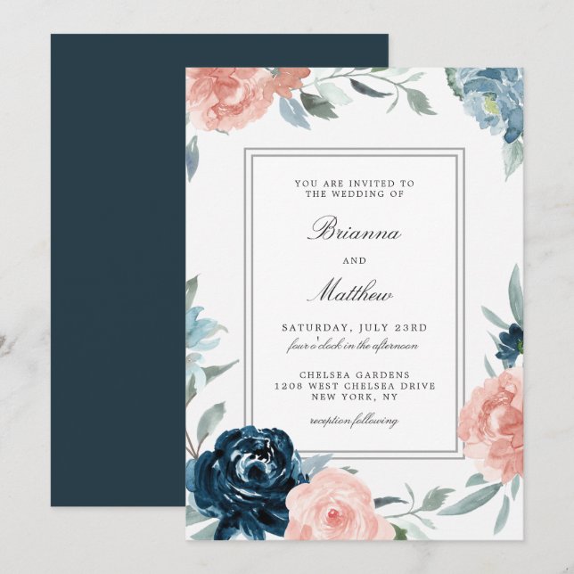 Aquarelle charmée Faire-part de mariage florale (Devant / Derrière)