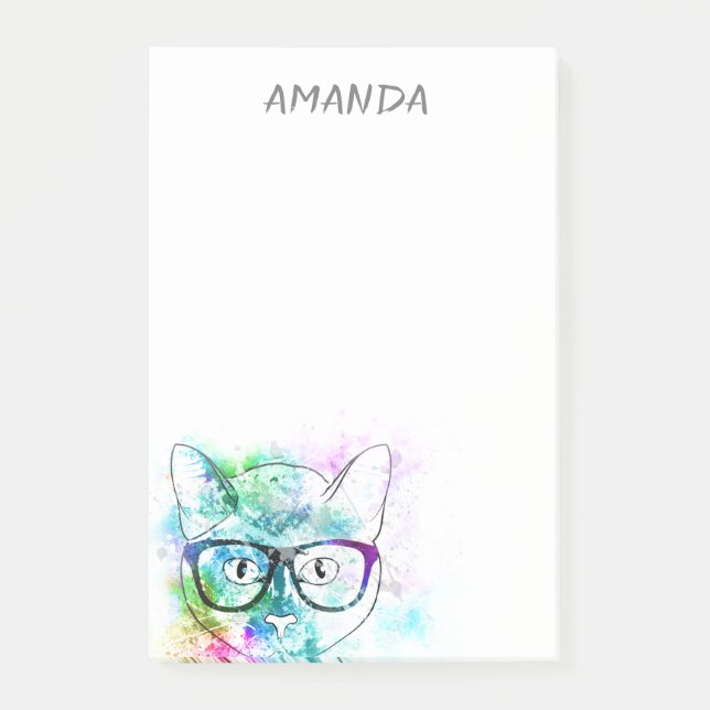 aquarelle chat design personnalisé post-it note (Devant)