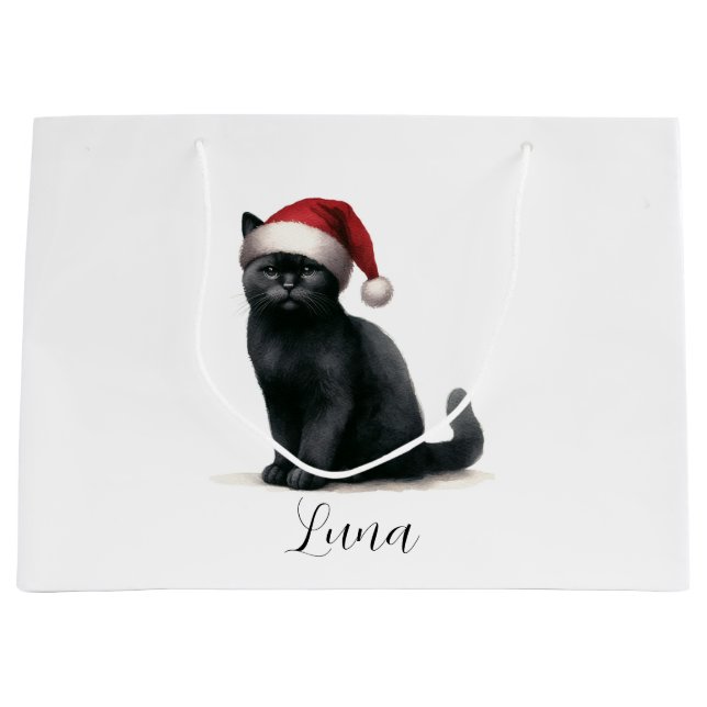 Aquarelle Chat noir dans le sac cadeau Festive San (Devant)