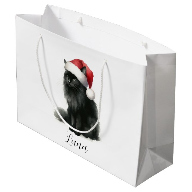 Aquarelle Chat noir dans le sac cadeau Festive San (Dos Angle)