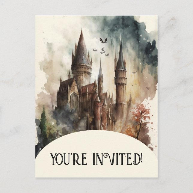Aquarelle Château Artwork Anniversaire Invitation (Devant)