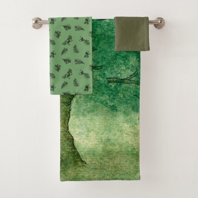 Aquarelle Chêne Feuilles & Acorns Motif Vert (En situation)