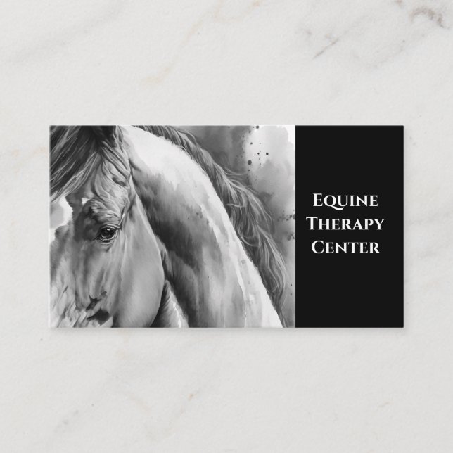 Aquarelle Cheval noir et blanc Cartes de visite (Devant)