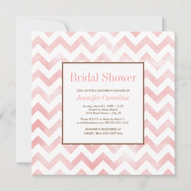 Aquarelle Chevron Bridal Shower Invitation (rose) (Devant)