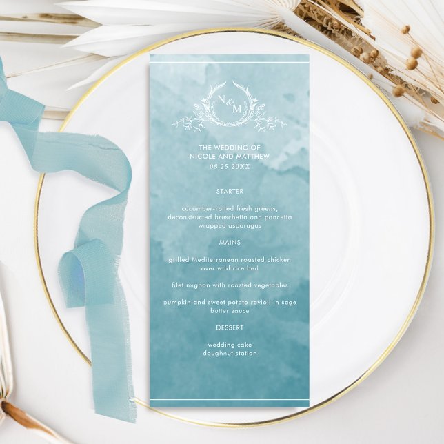 Aquarelle Chic en verre de mer, menu Mariage Monog (Créateur téléchargé)