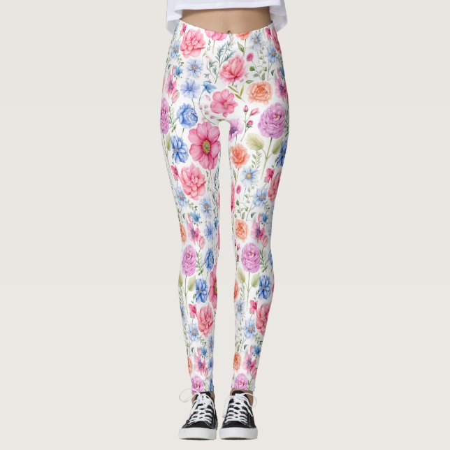 Aquarelle chic Leggings floraux botaniques (Devant)