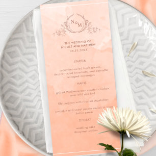 Aquarelle Chic Peach, Menu Mariage Monogramme