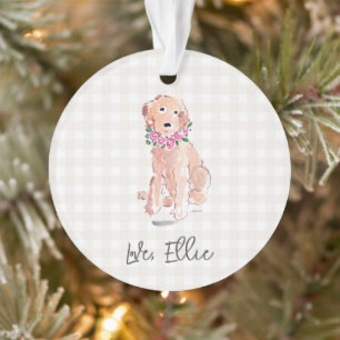 Aquarelle Chien Doré NOM Fleurs Gingham Sucré