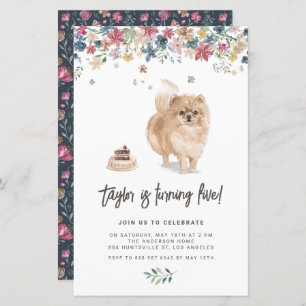 Aquarelle Chien Poméranien Invitation Anniversaire