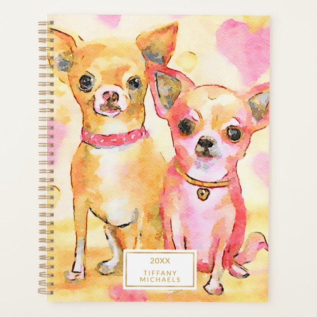 Aquarelle Chihuahuas Dans L'Amour Chiens Rose Cute (Devant)