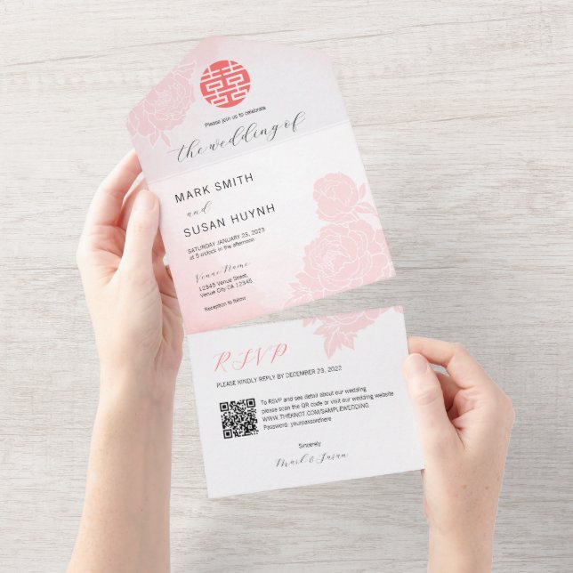 Aquarelle chinoise tout en un Faire-part de mariag (Déchirure)