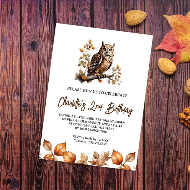 Aquarelle Chouette d'été Invitations d'anniversair (Créateur téléchargé)