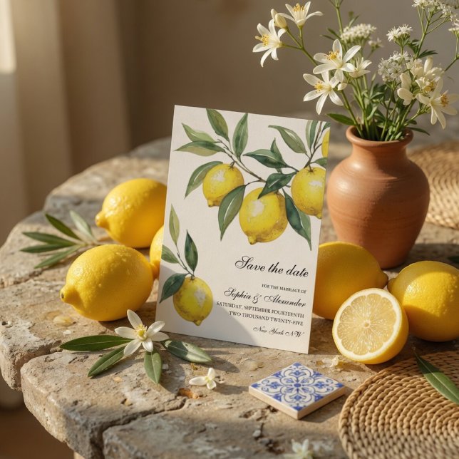 Aquarelle Citron Faire-Part de Mariage | Méditerra (Créateur téléchargé)