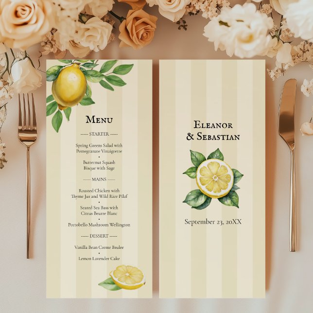 Aquarelle Citron Jaune Citrus Rustique Menu Mariag (Créateur téléchargé)