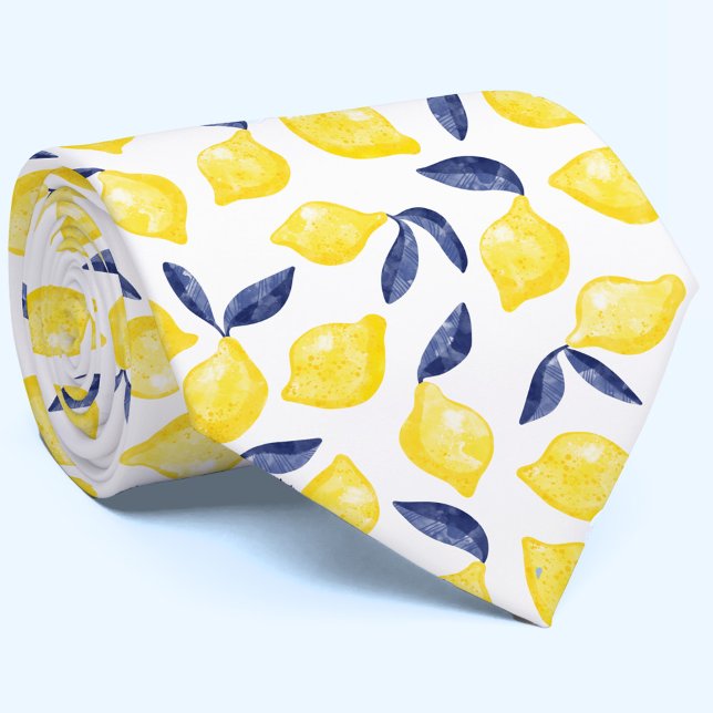 Aquarelle Citron Motif Citrus Cravate (Créateur téléchargé)