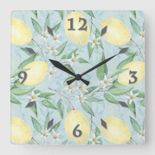 Aquarelle citrons de fruits horloge murale carré
