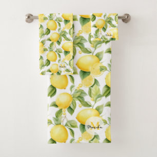Aquarelle Citrons et verdure Monogramme Motif